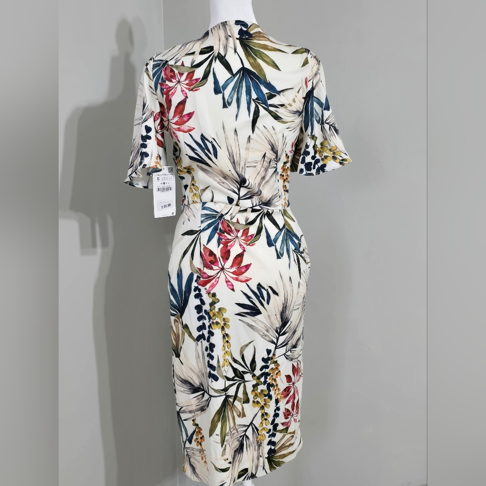 ZARA NWT Basic Collection Knot Satin Floral Dress Women's Size Small - Picture 6 of 13